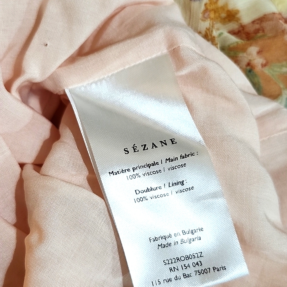 Sezane Estel Long Sleeve Printed Mini Dress Camel Patchwork 34 (US 2) - Picture 5 of 6